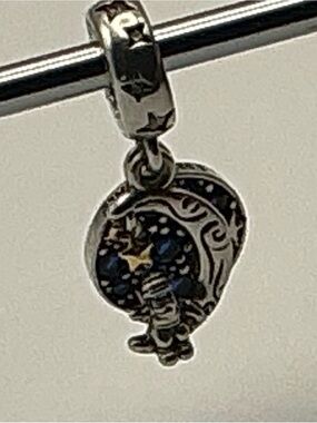 Pandora Santa On Moon Merry Christmas To All Dangle Charm Blue Enamel S925 ALE